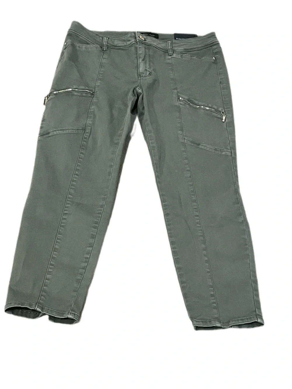 WHBM White House Black Market Pale Olive Moto Cropped Jeans, NWT -Saint Honore